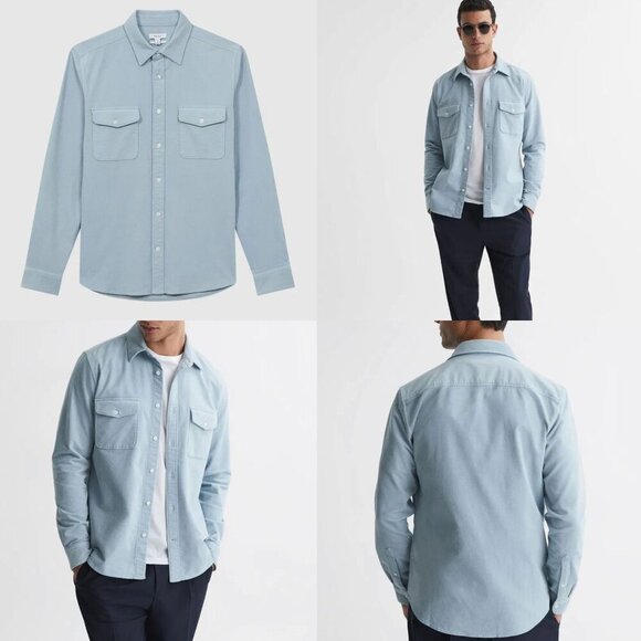 NEW REISS Blue Cialini Twill Cord Twin Pocket Overshirt Size Small 26802 - Picture 2 of 11